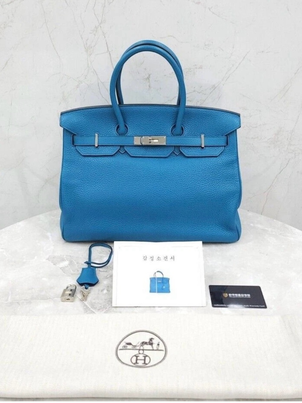 Hermes Birkin 35 Togo Bleu Argent Q stamp 148511918